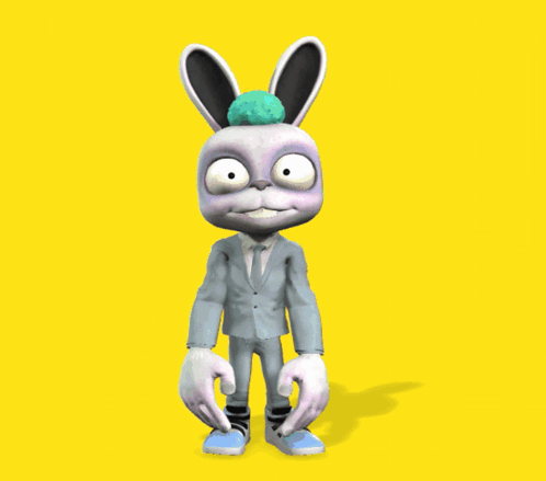 A Cartoon Rabbit Wearing A Suit And Tie Is Standing On A Yellow Background GIF