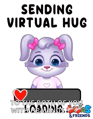 A Cartoon Rabbit With A Pink Bow Is Sending A Virtual Hug To The Both Of You With Healings And Friends . GIF