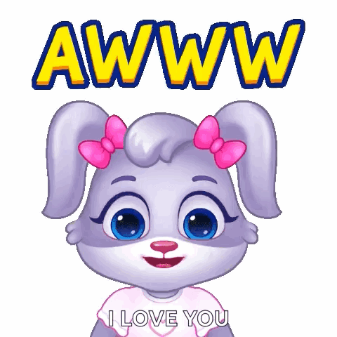 A Cartoon Rabbit With A Pink Bow On Her Ears Is Saying Awww I Love You . GIF
