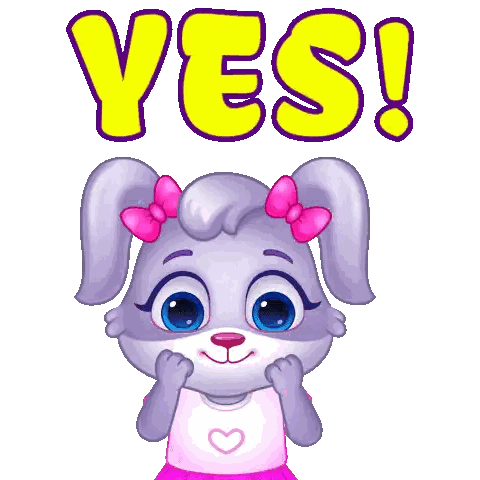 a cartoon rabbit with a pink bow on her ears says yes
