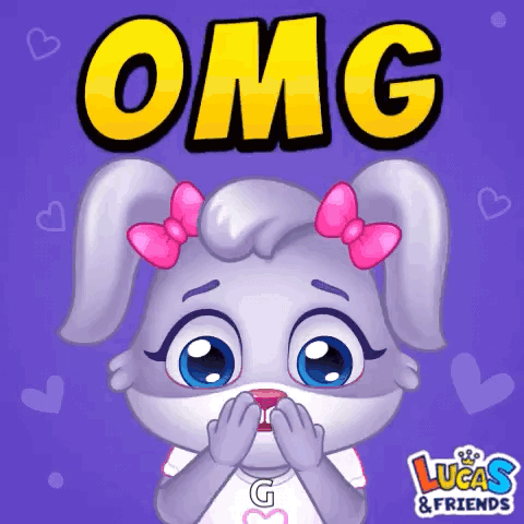 a cartoon rabbit with a pink bow on her head and the word omg above her