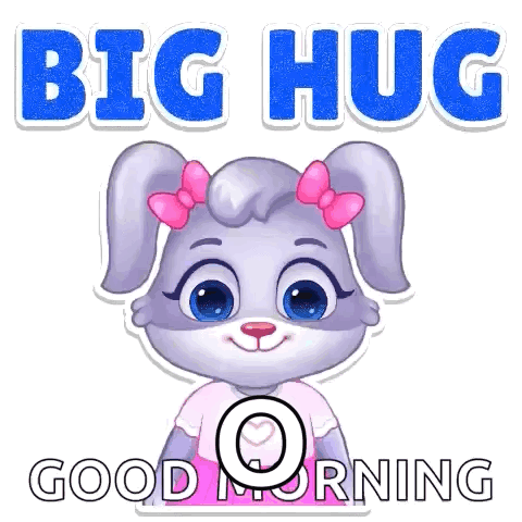 A Cartoon Rabbit With A Pink Bow On Her Head Is Giving A Big Hug And Saying Good Morning . GIF
