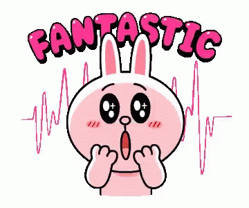 A Cartoon Rabbit With A Surprised Look On Its Face And The Words Fantastic Written Above It . GIF