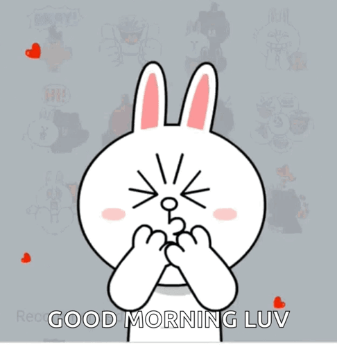 A Cartoon Rabbit With Hearts Around It And The Words Good Morning Luv GIF