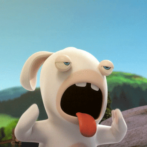 A Cartoon Rabbit With Its Tongue Hanging Out Making A Funny Face GIF