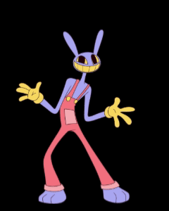 A Cartoon Rabbit With Overalls And Yellow Hands GIF