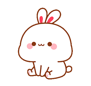 A Cartoon Rabbit With Pink Ears Is Sitting Down And Looking At The Camera GIF