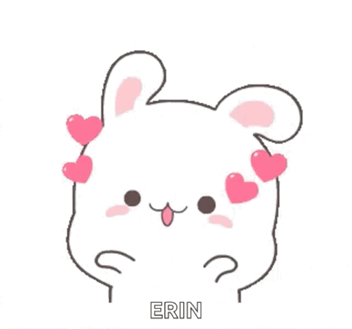 A Cartoon Rabbit With Pink Hearts On Its Ears And A Question Mark On Its Face . GIF