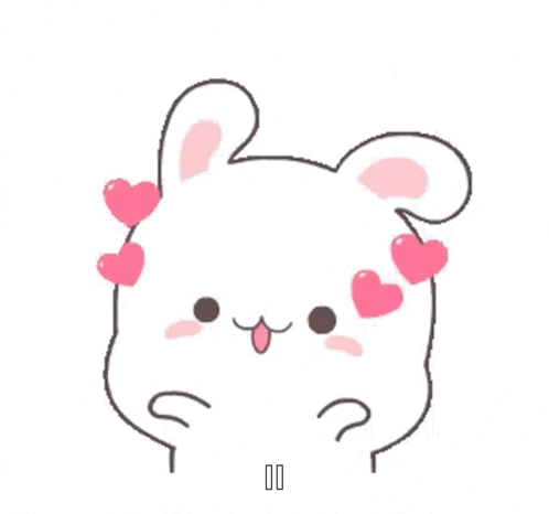 A Cartoon Rabbit With Pink Hearts On Its Ears And A Question Mark . GIF