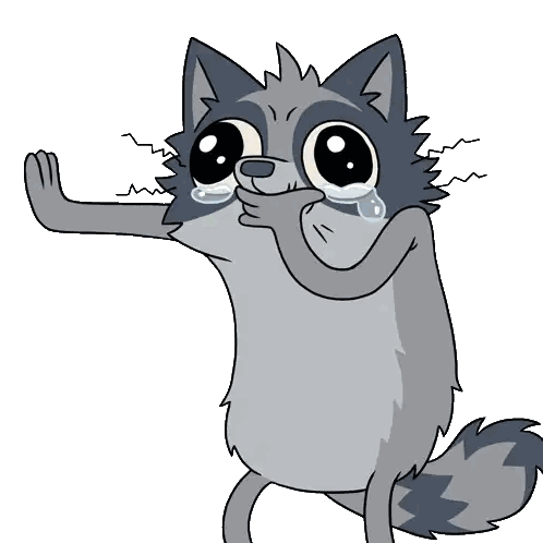 a cartoon raccoon is crying and covering his mouth