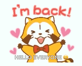A Cartoon Raccoon With A Bow Tie Is Saying `` I 'M Back ! '' GIF