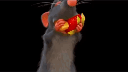 A Cartoon Rat Is Eating A Slice Of Pizza And Holding A Tomato . GIF