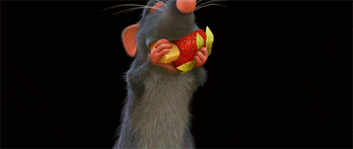 A Cartoon Rat Is Holding A Sandwich And A Piece Of Fruit GIF