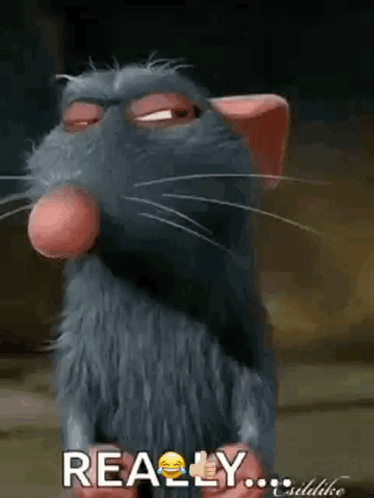 A Cartoon Rat With Its Mouth Open And The Words `` Really '' Written Below It . GIF