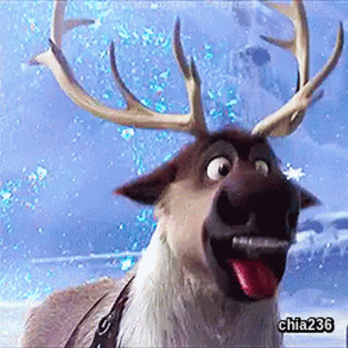 A Cartoon Reindeer Sticking Its Tongue Out With The Username Chia236 Below It GIF