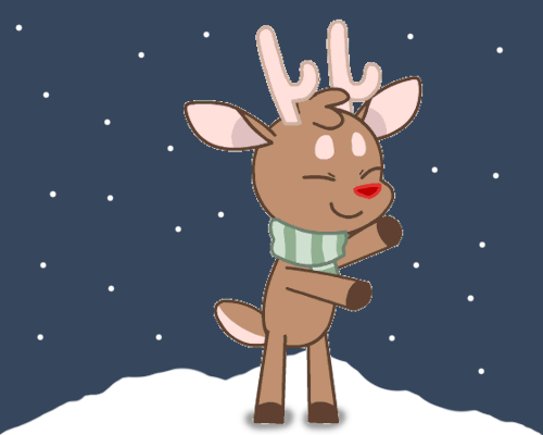 A Cartoon Reindeer Wearing A Scarf And Antlers GIF