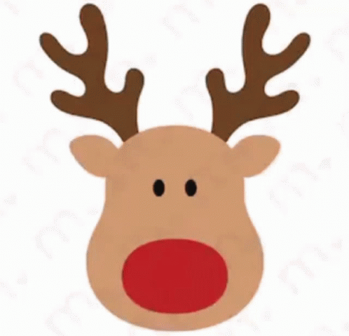 A Cartoon Reindeer With Antlers And A Red Nose On A White Background . GIF