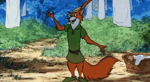 A Cartoon Robin Hood Is Standing In Front Of A Clothes Line GIF
