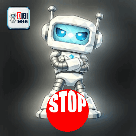 A Cartoon Robot Is Standing On A Stop Sign GIF