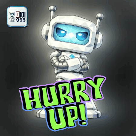 A Cartoon Robot Says Hurry Up On A Black Background GIF