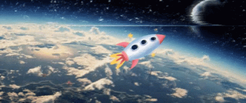 A Cartoon Rocket Is Flying Over A Planet In Space GIF