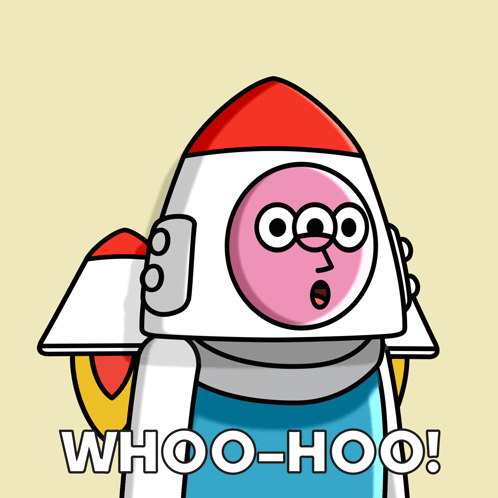 A Cartoon Rocket With A Surprised Face And The Words Whoo-Hoo On The Bottom GIF