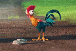 A Cartoon Rooster Is Standing Next To A Rock In The Dirt . GIF