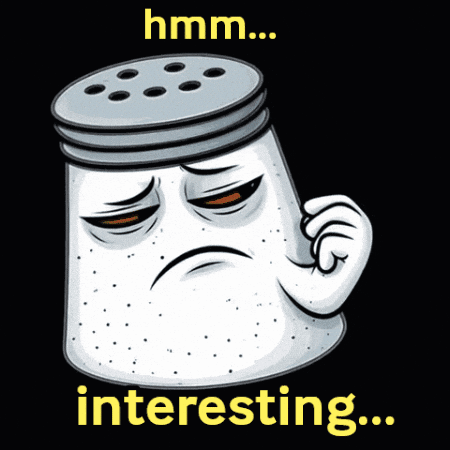 a cartoon salt shaker with a sad face and the words hmm interesting
