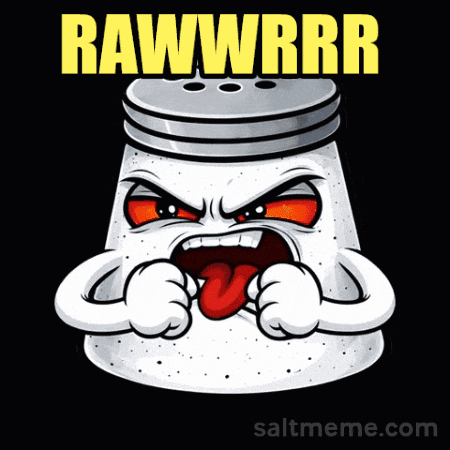 A Cartoon Salt Shaker With An Angry Face And The Words Rawwrrr Above It GIF