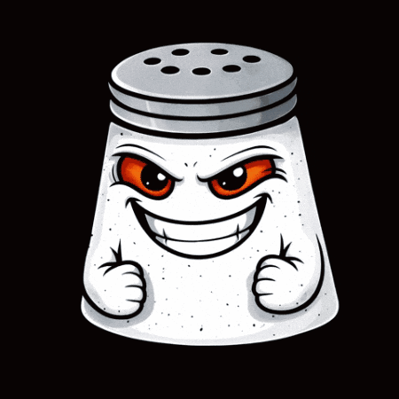 A Cartoon Salt Shaker With An Evil Face And The Words Hear Me Out Below It GIF