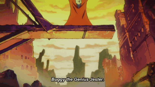a cartoon says buggy the genius jester on the bottom left