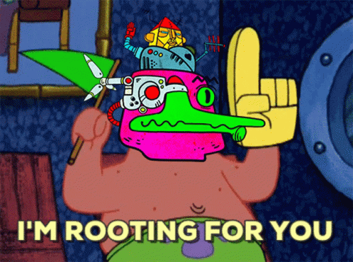 Cartoon Saying I'm Rooting For You With Robot Head GIF