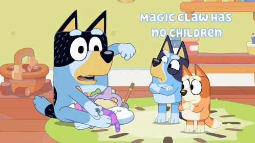 A Cartoon Says Magic Claw Has No Children On It GIF