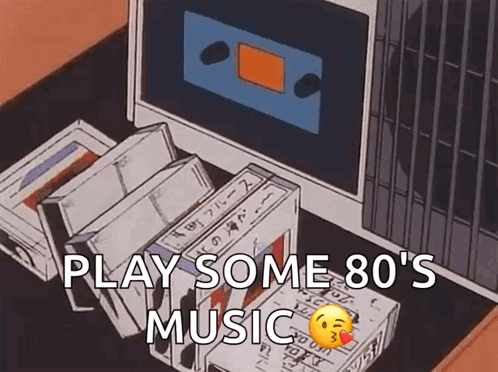 A Cartoon Says Play Some 80 'S Music On A Table GIF