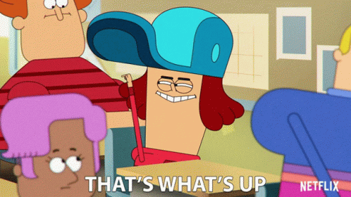 A Cartoon Says That 'S What 'S Up In Front Of A Group Of People GIF