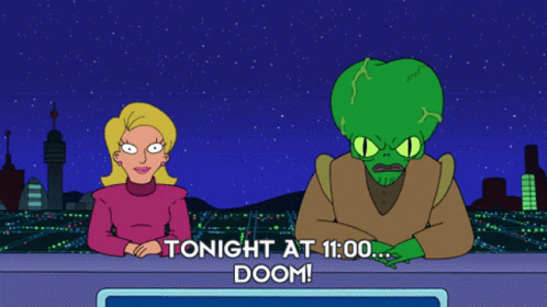 A Cartoon Says Tonight At 11:00 Doom On The Screen GIF