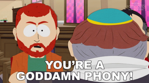 A Cartoon Says You 'Re A Goddamn Phony In White Letters GIF