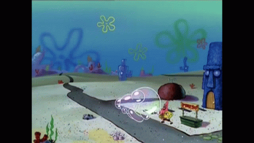 A Cartoon Scene From Spongebob Squarepants Shows Spongebob Blowing A Soap Bubble GIF