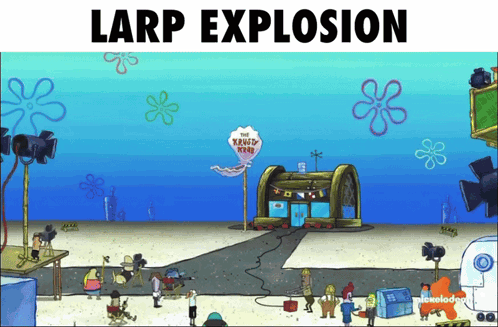 A Cartoon Scene From Spongebob Squarepants With The Words Larp Explosion Below It GIF