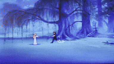 A Cartoon Scene Of A Man And A Woman In A Forest GIF