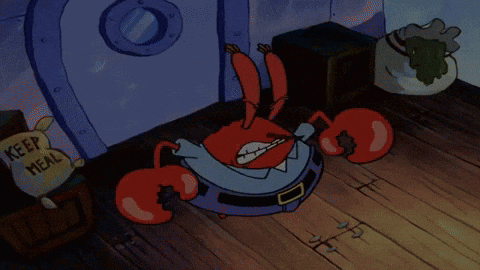 A Cartoon Scene With A Treasure Chest And A Sign That Says The Krusty Krab GIF