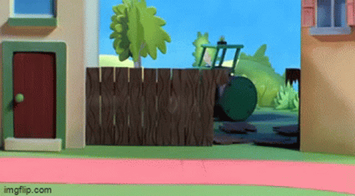 A Cartoon Scene With A Wooden Fence And A Tractor Behind It GIF