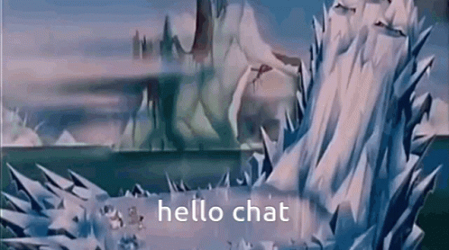 A Cartoon Scene With Ice And The Words `` Hello Chat '' . GIF