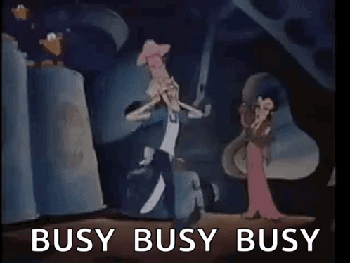 Cartoon Scene With Busy Busy Busy Text GIF