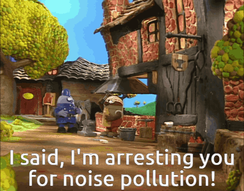 A Cartoon Scene With The Words I Said I M Arresting You For Noise Pollution GIF