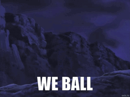 a cartoon scene with the words we ball in white