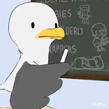 A Cartoon Seagull Is Writing On A Blackboard With A Chalk . GIF