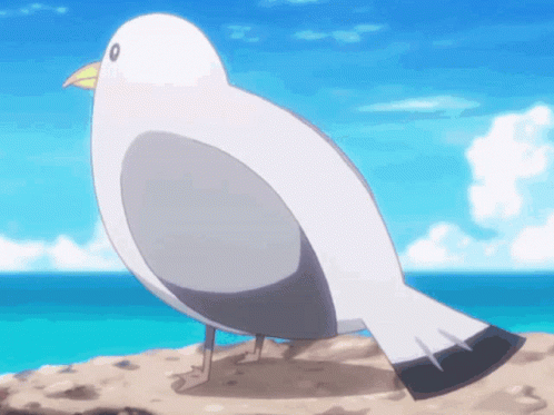 A Cartoon Seagull Standing On A Rock Near The Ocean GIF