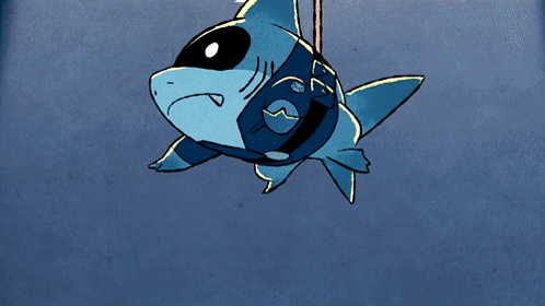 A Cartoon Shark Is Hanging From A Rope With A Mask On GIF