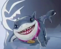 A Cartoon Shark With A Pink Scarf Around Its Neck Is Smiling . GIF